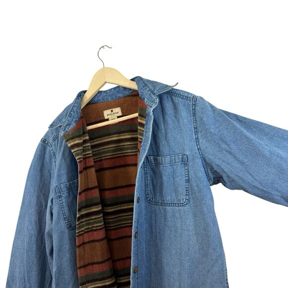 Woolrich Large Shacket Jean Jacket Fleece Lined Button Chore Barn Western Womens - Picture 14 of 16